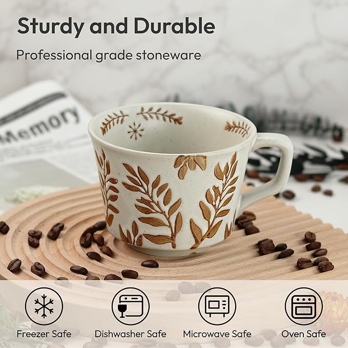Ceramic Coffee Mug, 12 oz Novelty Unique Teacup with Handle, Stoneware Cup for Tea Mocha Latte Cappuccino Espresso (Ivy)