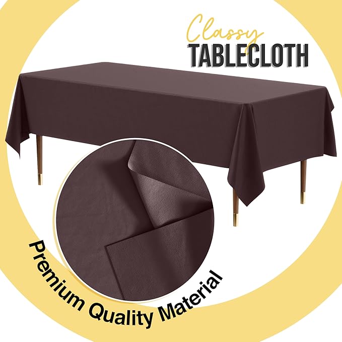 Exquisite 66% Thicker Premium Plastic Table Cloth Rectangle Table Cover 0.5 Mil 24 Pack Brown Table Cloth 54 Inch x 108 Inch Disposable Tablecloth Won't Tear Easily Like Cheap Thin Brands