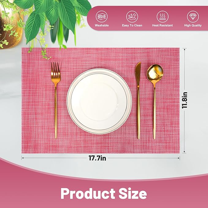 flohar Placemats Set of 8竊똂hristmas Decoration Non-Slip PVC Weave Table Mats Easy to Clean竊똇eat Resistant Place Mats for Kitchen Dining Table Decoration Indoor Outdoor竊똓ed