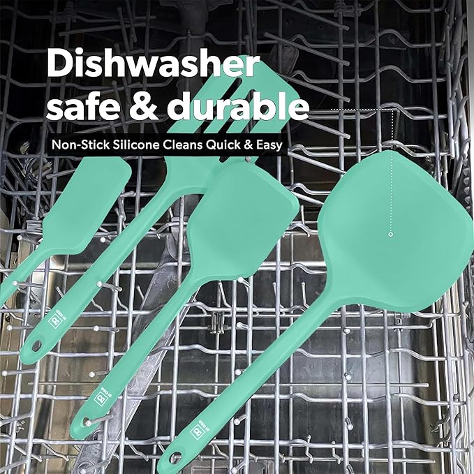 New DI ORO Silicone Turner Spatula Set - Kitchen Spatulas for Nonstick Cookware - Cooking Utensils for Flipping Eggs & Pancakes - 600째F Heat-Resistant BPA Free Turners - Dishwasher Safe (4pc, Mint)