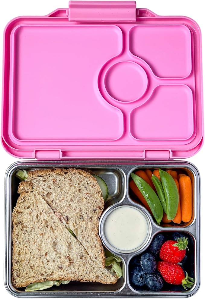 Yumbox Pr챗t Stainless Steel Bento Lunch Box, 3 Compartment, Secure Seal, BPA-Free, Dishwasher Safe, Compact & Lightweight for Kids & Adults, School & Office Lunch, Portion Control (Versailles Pink)