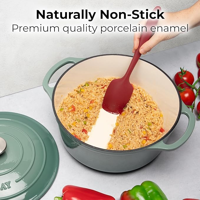 Zulay Kitchen 6 Quart Enameled Cast Iron Dutch Oven Pot with Lid ??Premium Durability & Oven Safe up to 500째F ??Heavy Duty Cookware Perfect for Bread Baking, Stews, Braising & Roasting - Aventurine