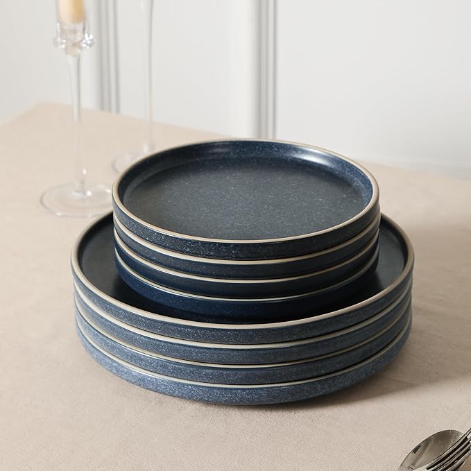 Earth & Clay Amber 12-Piece Dinnerware Set Stoneware, Dishwasher and Microwave Safe Plates and Bowls Set, Dish Set for 4, Blue