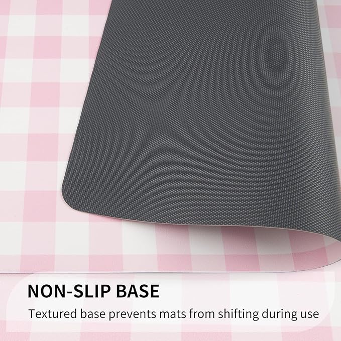 QIYI Placemats Set of 6, 12x18 Inch Faux Leather Place Mats for Kitchen Dinning, Heat Resistant Anti Slip Grid Table Mats, Waterproof Wipeable Washable Placemat Party Table D챕cor, Pink Gingham Check