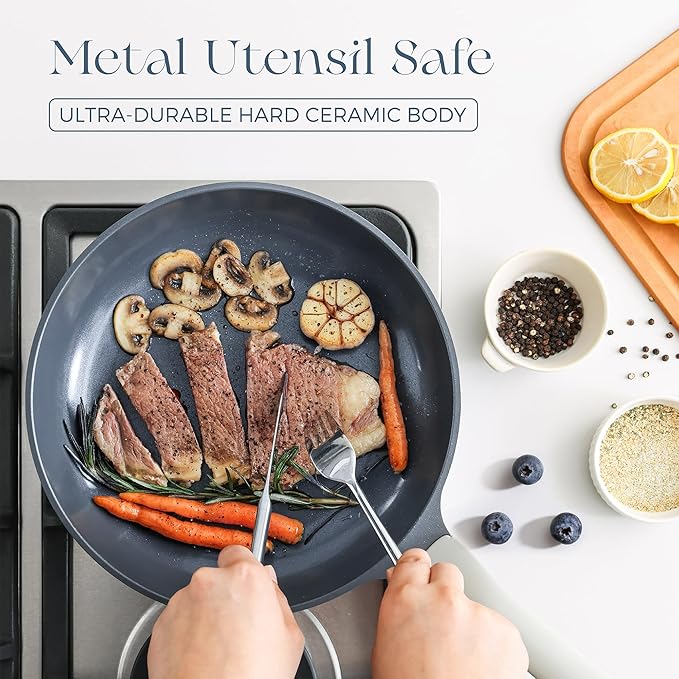 PRICUSIS Ceramic Nonstick Pots and Pans Set, 9 Pieces Non Toxic Induction Cookware Set, PTFE PFOA & PFAS Free, Dishwasher Safe, Stay Cool Handle, Gray