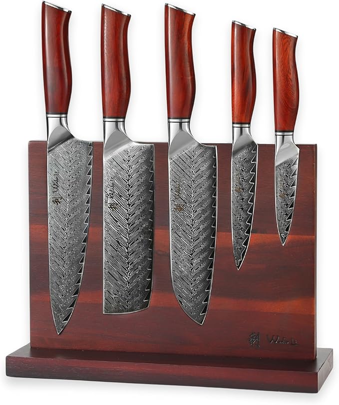 Wakoli Rose Elegance Knife Block Set ??5-Piece Professional Damascus Kitchen Knife Set with Magnetic Block ??67-Layer Damascus Steel with VG10 Core, Ergonomic Rosewood Handles in Gift Box
