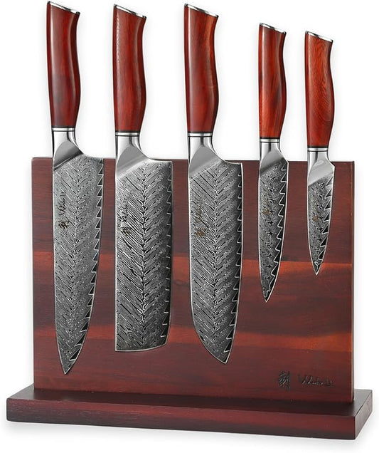 Wakoli Rose Elegance Knife Block Set ??5-Piece Professional Damascus Kitchen Knife Set with Magnetic Block ??67-Layer Damascus Steel with VG10 Core, Ergonomic Rosewood Handles in Gift Box