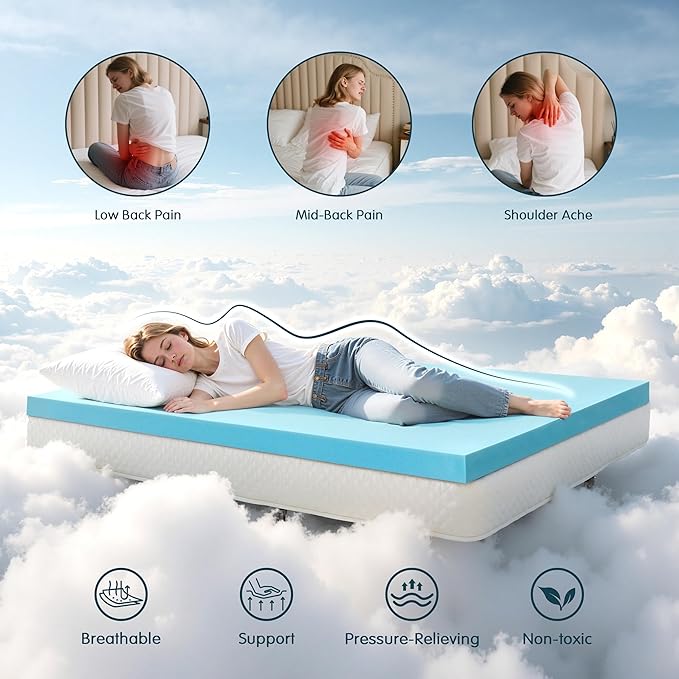SyMax King Mattress Topper, Gel Infused Memory Foam Mattress Topper, Soft Bed Topper Mattress Pads for Bed, Sofa, RV, CertiPUR-US Certified, Blue, 3 Inch