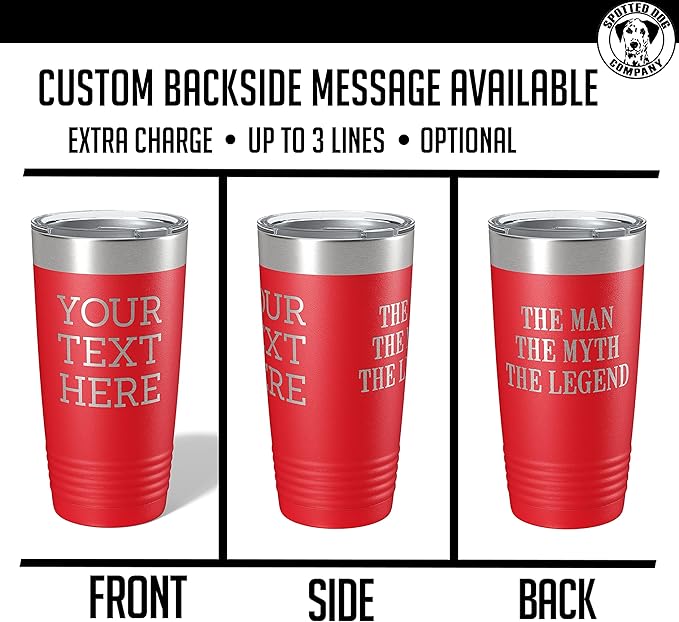 Personalized 20oz (17 Colors) Powder Coated Insulated Stainless Steel Tumbler with Lid, Custom Etched, Customized Text Message Name, Engraved Gift Idea Women Men Him Her, Your Text Here (Red)
