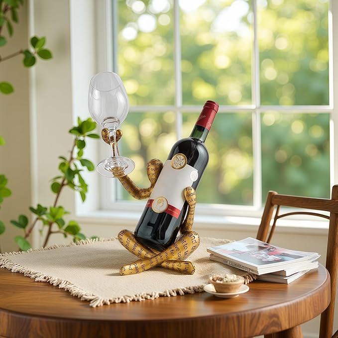 XINXUAN Abstract Wine Bottle Holder Home Decor, Resin Hollow-Out Design Decorative Wine Rack (Letter - Gold)