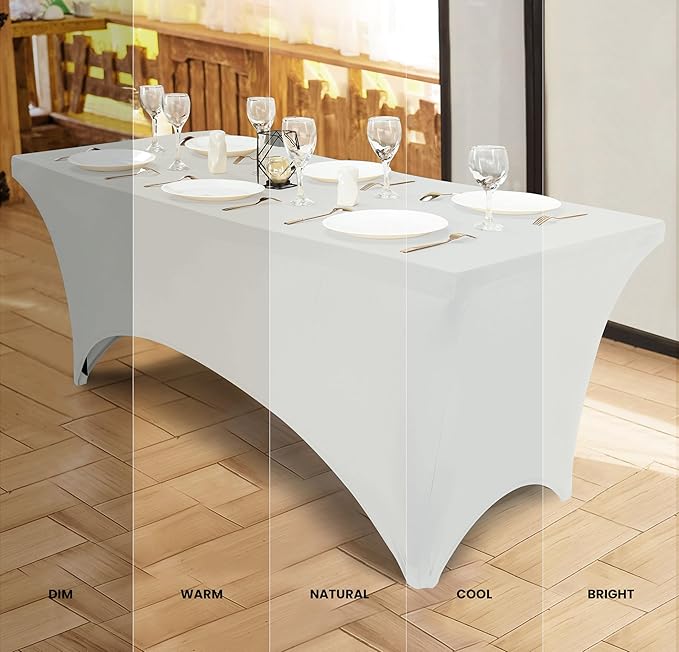 Utopia Kitchen Spandex Tablecloth 2 Pack [6FT, White] Tight, Fitted, Washable and Wrinkle Resistant Stretch Table Cloth Rectangle Cover for Trade Show, Weddings & Parties [72Lx30Wx30H Inch]