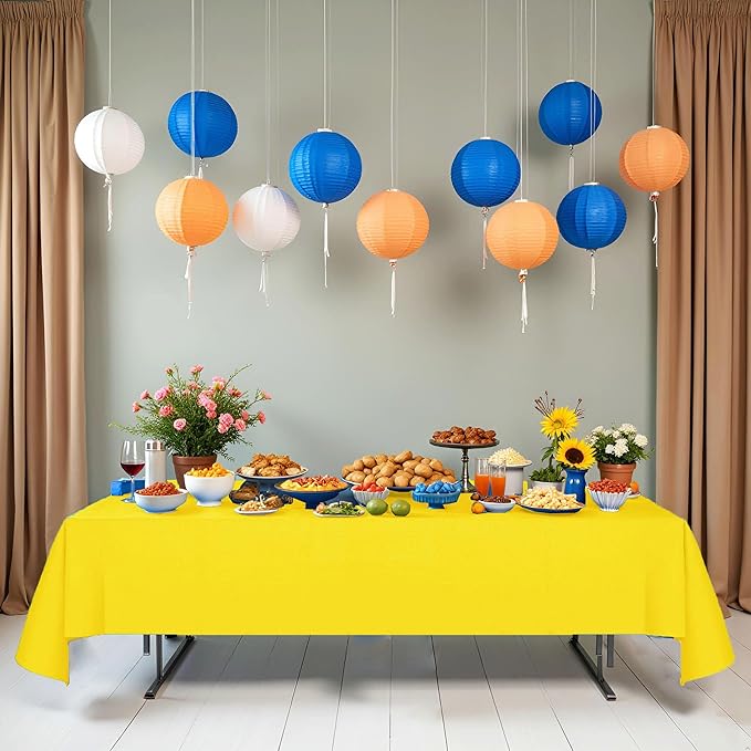 [6 Pack] Yellow Paper Tablecloth Disposable for Rectangle Tables, 54 X 108 Inch Party Table Cover with Plastic Backing, Waterproof 3 Ply Table Cloth for Cocktail Birthday Baby Shower
