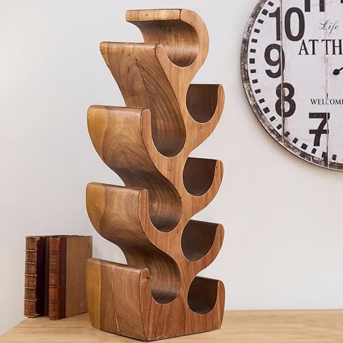 8 Bottle Wood Brown Wine Rack Tabletop Cabinet 27.5" Height Handmade Rustic Wooden Wine Rack Countertop Bottle Holder Stand Kitchen Cellar Storage Bar Corner Freestanding Home Christmas Decor