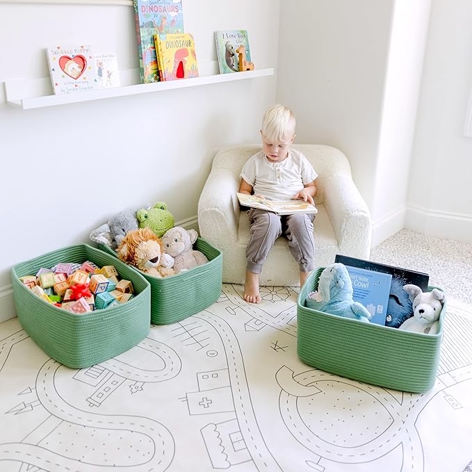 NaturalCozy Storage Baskets 16.8?쓝13?쓝7.6??Cotton Rope Woven Baskets for Organizing 3-Pack | Toy Storage Bins | Basket for Shelves, Laundry, Blanket, Clothes, Closet, Kitchen, Bathroom, Gifts