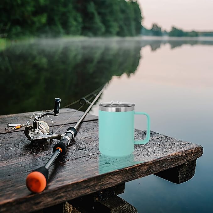 Clear Water Home Goods - (Bulk Pack of 12-15 oz Double Wall Coffee Mug with Lid and Handle, Double Insulated Stainless Steel Travel Tumbler Cup - Powder Coated - Teal