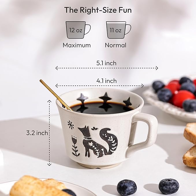Ceramic Coffee Mug, 12 oz Novelty Unique Teacup with Handle, Stoneware Cup for Tea Mocha Latte Cappuccino Espresso (Fox)