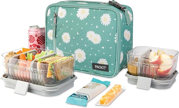 PackIt짰 Freezable Classic Lunch Box, Daisy Sage, Built with EcoFreeze짰 Technology, Collapsible, Reusable, Zip Closure With Zip Front Pocket and Buckle Handle, Designed for Fresh Lunch On the Go