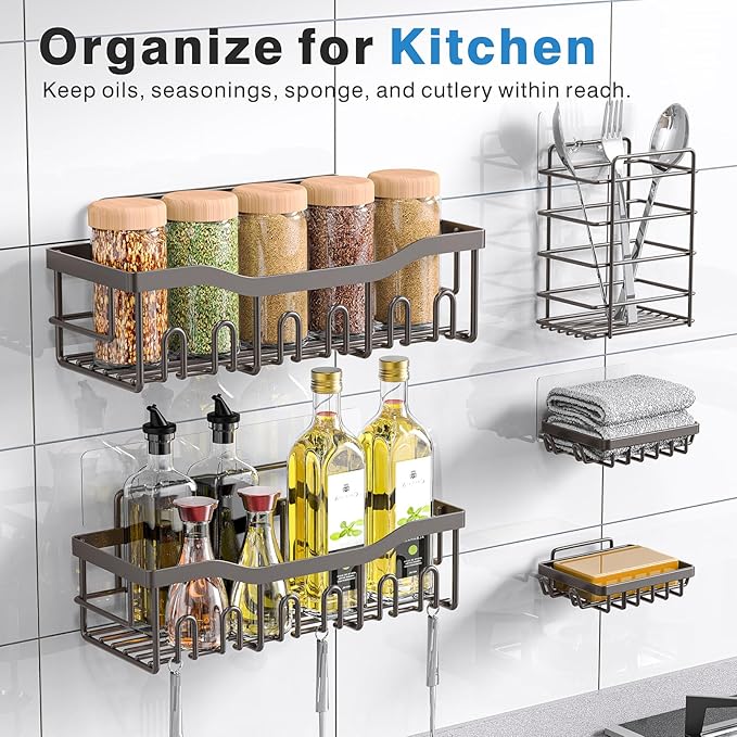 EUDELE 5-Pack Rustproof Stainless Steel Shower Caddy ??No Drill Adhesive Bathroom Organizer with Large Capacity, Spacious Shower Shelves for Inside Shower, Kitchen & Home Decor Storage-XL Size