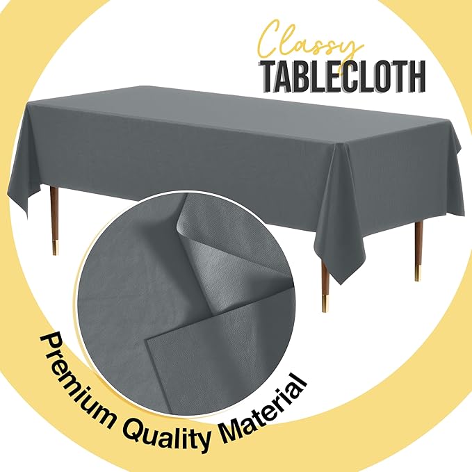 Exquisite 66% Thicker Premium Plastic Table Cloth Rectangle Table Cover 0.5 Mil 24 Pack Silver Table Cloth 54 Inch x 108 Inch Disposable Tablecloth Won't Tear Easily Like Cheap Thin Brands