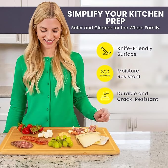 20 Inch Bamboo Wood Cutting Board Featuring Super-Sized Glue-Free Surface????Heavy Duty Butcher Block for Safe Meal Prep, Chopping & Carving with Lifetime Replacements - Rectangle