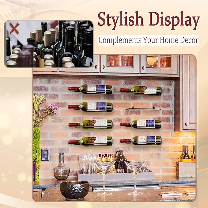 Wall Mounted Wine Rack: Metal Wall Mount Wine Bottle Holder - for Wine Cellar Home Kitchen Bar Decor - 4Pcs