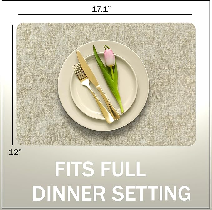 More D챕cor Faux Leather Placemats Set of 4 for Dining Table ??Waterproof, Wipeable, Washable, Stain & Heat Resistant, Non-Slip Table Mats ??12 X 17 Inch, Beige