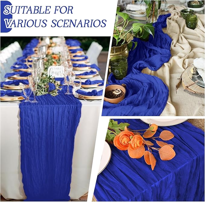 RealBox 6 Pack Royal Blue Cheesecloth Table Runner 17x108 Inch Semi Sheer Boho Gauze Cheese Cloth Fabric Table Runners Table Decor for Wedding Party Baby Shower Birthday Home Decor Garden Farmhouse