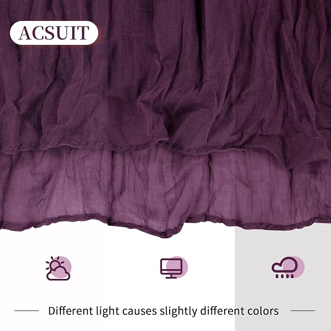 4 Pack Dark Purple Cheesecloth Table Runner 20 x 120 inch Gauze Table Runners 10 FT Long,Semi Sheer Boho Cheese Cloth Fabric Table Runner Bulk for Party,Wedding,Baby Shower,Bridal Shower Decoration