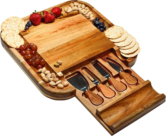 Picnic at Ascot Bamboo Cutting Board for Cheese & Charcuterie with Ceramic Dish, Knife Set & Cheese Markers - Designed & Quality Checked in The USA