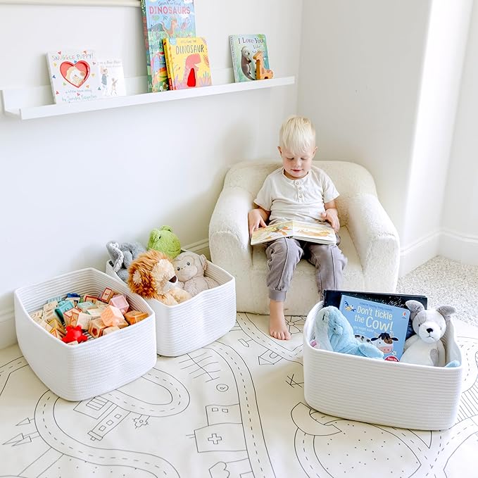 NaturalCozy Storage Baskets 16.8?쓝13?쓝7.6??Cotton Rope Woven Baskets for Organizing 3-Pack | Toy Storage Bins | Basket for Shelves, Laundry, Blanket, Clothes, Closet, Kitchen, Bathroom, Gifts