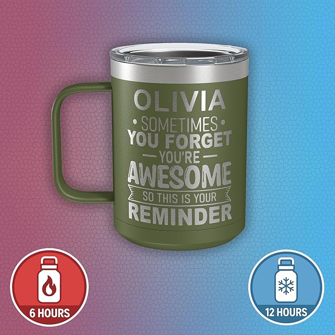 Personalized Inspirational Travel Coffee Mug, Inspirational Gifts for Men Dad Wife Sister Women, Custom Birthday For Him Her, Customized You?셱e Awesome Tumbler, Teacher Coworker Gifts 15oz Olive