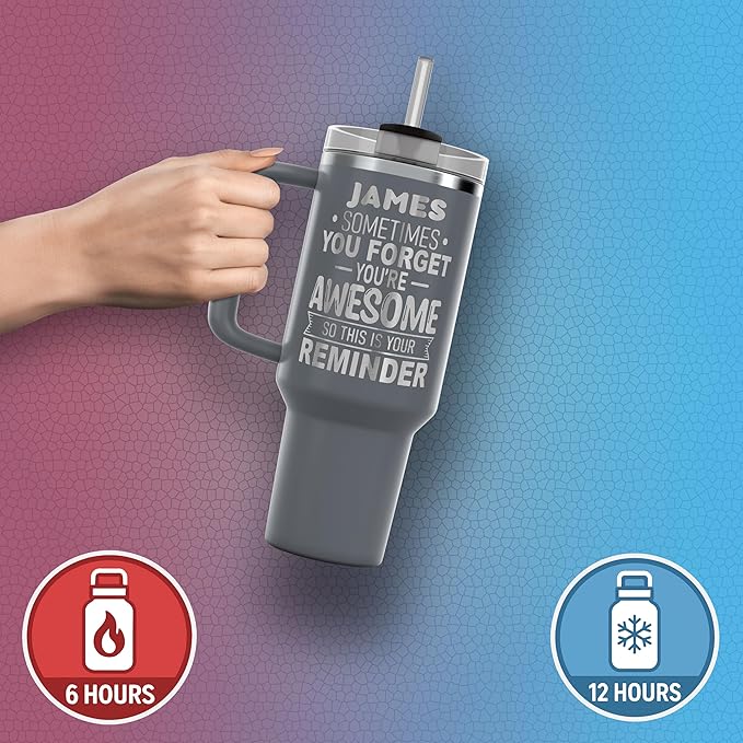 Personalized Inspirational Tumbler, Inspirational Gifts for Men Dad Father Wife Sister Women, Custom Birthday For Him Her, Customized You?셱e Awesome Tumbler, Teacher Coworker Gifts 40oz Gray