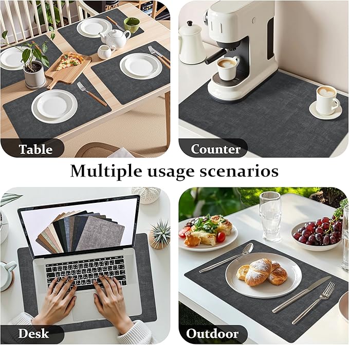 FROMHEART Faux Leather Placemats Set of 6?밯aterproof,Heat/Oil Stain-Resistant PU Table Mat?밨eversible,Non-Slip,Easy to Clean Place Mats for Kitchen,Dining,Indoor/Outdoor,(Dark Grey,11.8" x 17")