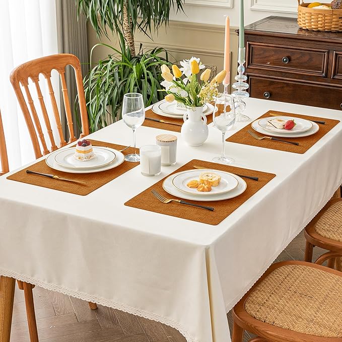 Romanstile Vinyl Placemats Set of 4-12 X 17 Inch - Heat Resistant Place Mats 100% Waterproof Oilproof Wipeable Reversible Faux Leather Table Mats for Kitchen, Dining, Party, Outdoor, Orange