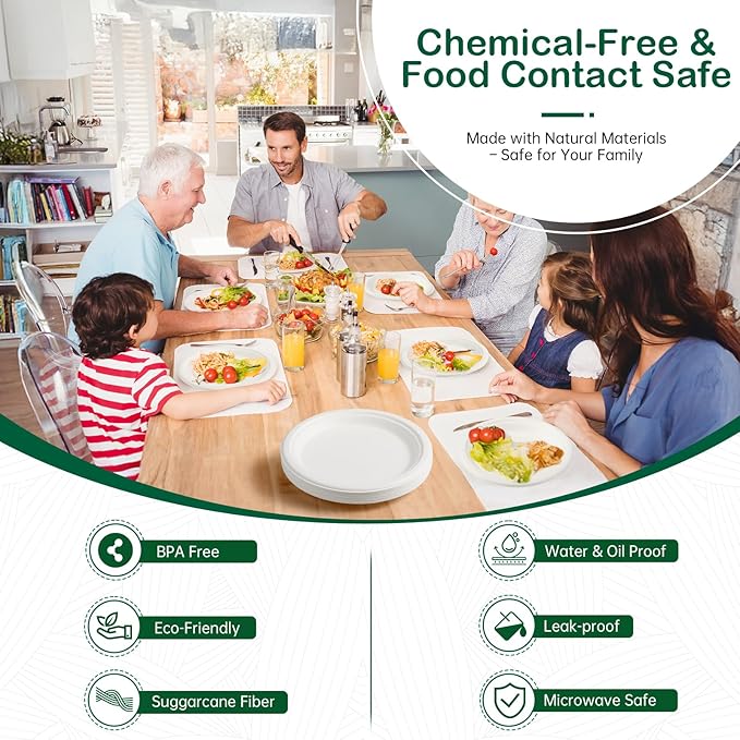 ?윻 ?뿙?뿻?뿰?뿵, ?윮?윯?윺-?뿣?뿮?뿰?뿸 Compostable Paper Plates, Heavy-Duty Biodegradable Disposable Dish Made from Bagasse, Perfeck for Snacks, Desserts, Party, Wedding and More (White)