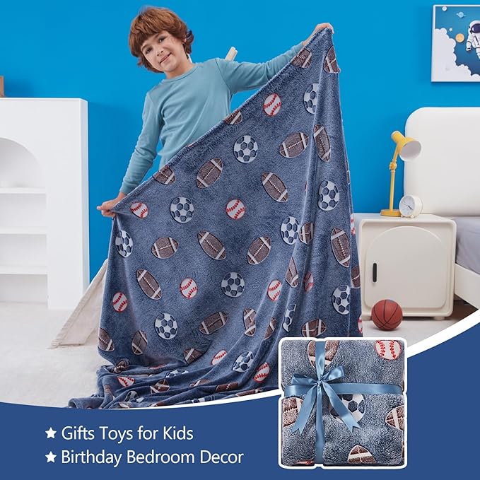 QSTEHEML Soccer Glow in The Dark Blanket,Football Gifts Toys for Kids Boys Age 3-12 Years Old,Birthday, for Toddler, Teen, Son, Soft Luminous Throw Blanket 50"횞60"