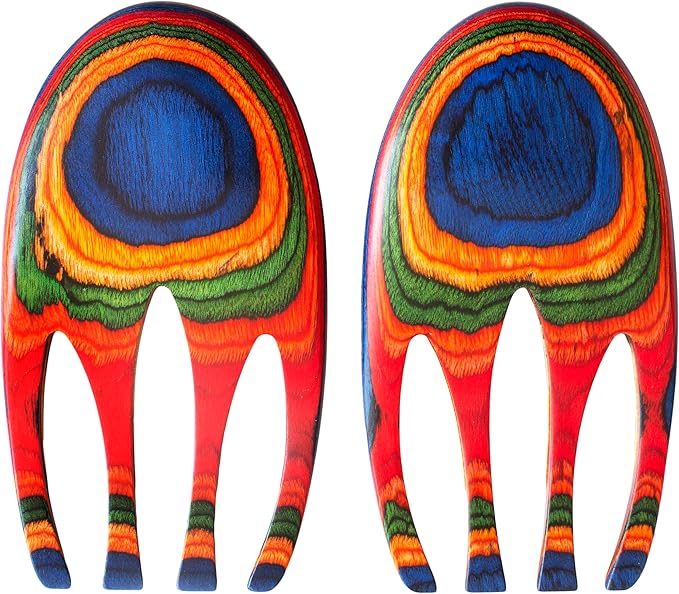 Totally Bamboo Baltique Marrakesh Collection Salad Hands Serving Utensil Set, Colorful Wooden Salad Servers