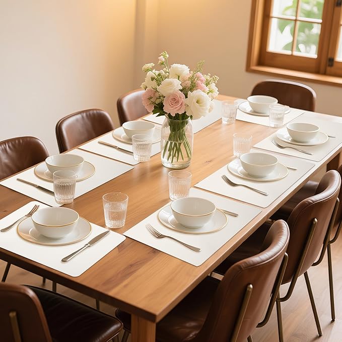 Maxpearl Faux Leather Placemats Set of 8 - Waterproof - Wipe Clean - Heat Resistant - Non Slip Dining Table Place Mats, Suitable for Indoor & Outdoor Use, 17?쇺셹12?쇺? Ivory White