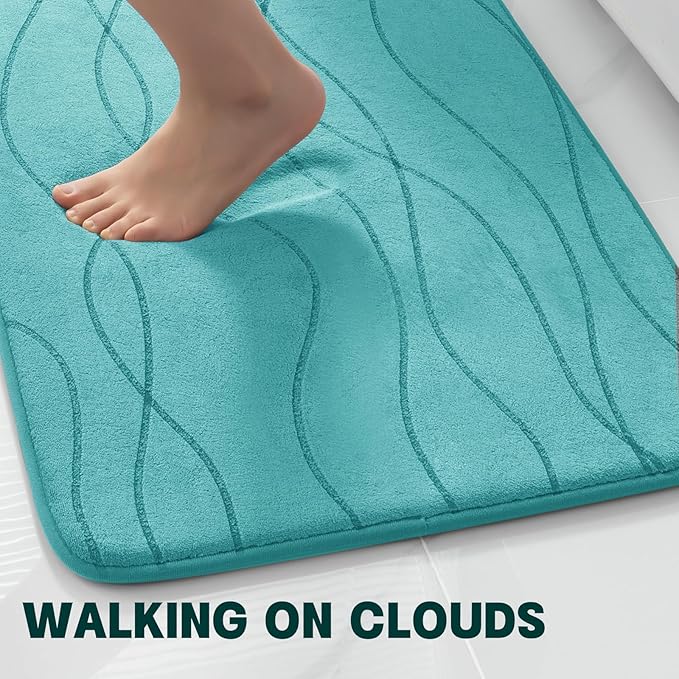 YIHOUSE Memory Foam Bathroom Rug Sets 2 Piece, Ultra Absorbent Bath Mat for Bathroom - Non-Slip Machine Washable & Dry Quickly, 2 Piece Bathroom Mat Set,Teal