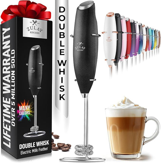Zulay Kitchen Double Whisk Milk Frother ??Handheld Foam Maker for Coffee, Lattes, Matcha, Hot Chocolate & Cappuccinos ??Whip Creamy Froth in Seconds, Portable & Easy to Use