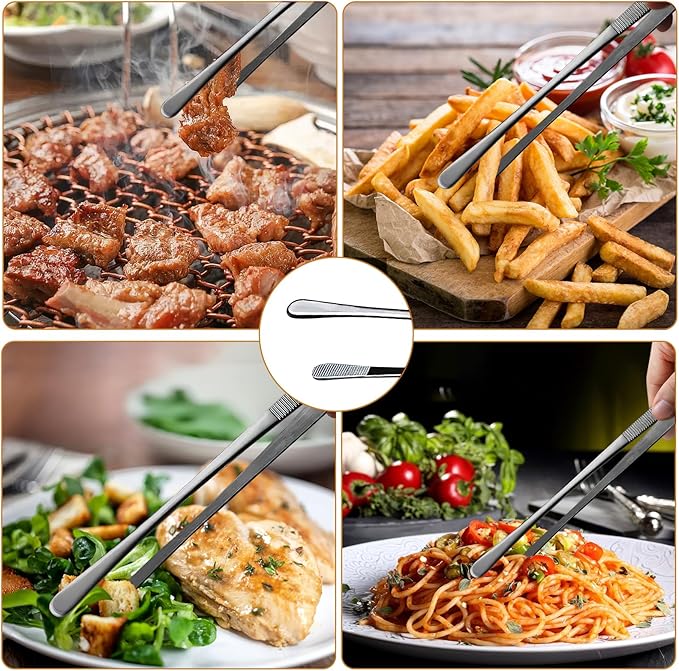 GEEKHOM 2 Pcs 12-Inch Barbecue Grill Tongs: Professional Stainless Steel Scissor Tongs with Serrated Tips for Flipping (Black)