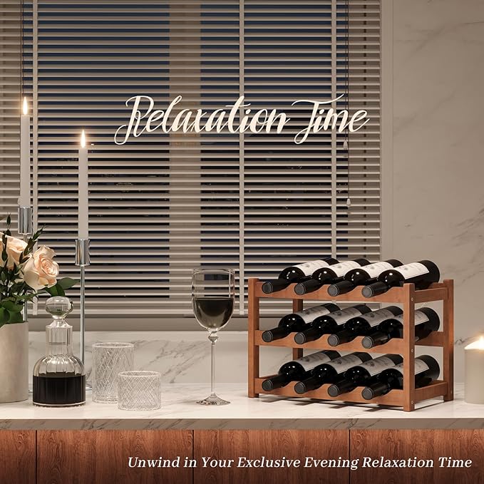 Wine Rack竊똁amboo Wine Storage Cabinet Shelf竊똂ountertop Wine Shelf- Freestanding Wine Holder for Kitchen & Pantry (Brown, 3-Tier)