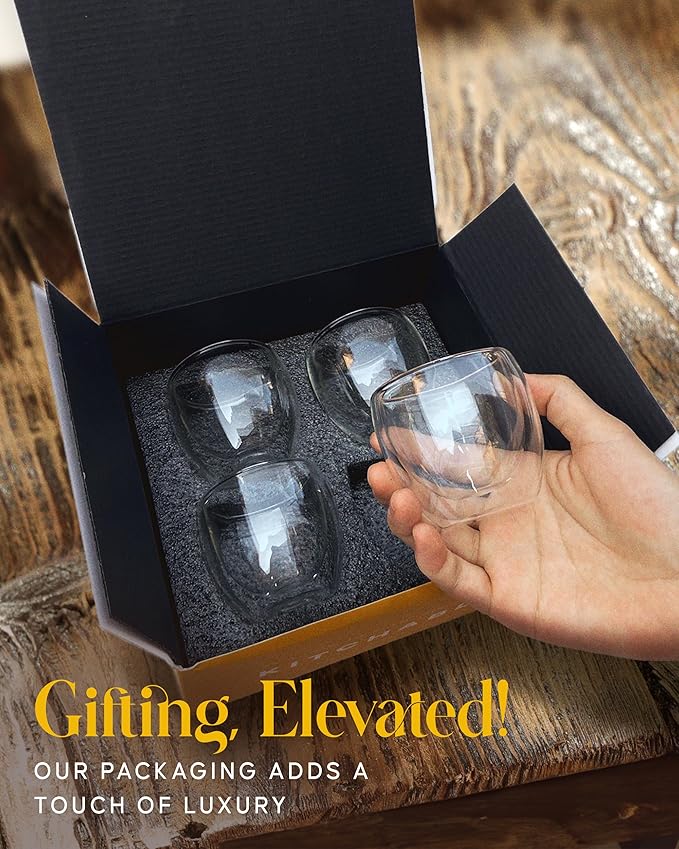 Kitchables Espresso Cups Set of 4, 2.7oz - Durable Double Walled Espresso Shot Glass - Expresso Shots Cup Compatible With Nespresso Machines - demitasse cups - Tasas De Caf챕 Expreso