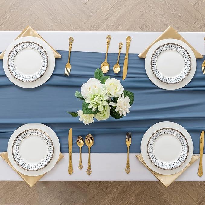 flohar 12Pack 9ft Chiffon Table Runner 14x108 Inch Sheer Romantic Table Runner for Wedding Birthday Party Bridal Shower Outdoor Decoration-Dusty Blue