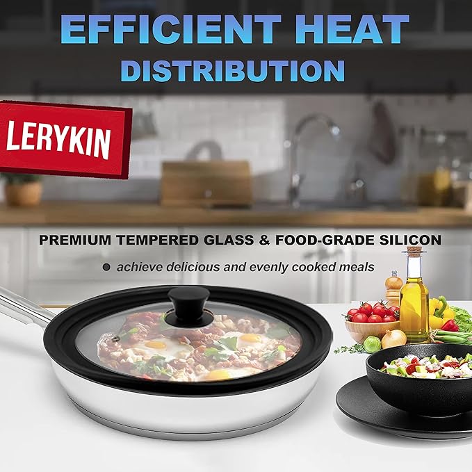 Tempered Glass Lid - Universal Lid with Heat Resistant Silicone Rim for Pots, Pans and Skillets - Pan Cover Replacement Lid Fits 10", 11" and 12" Diameter Cookware