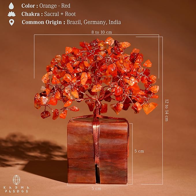 Crystal Tree for Birthday Gifts for Women, Handmade Raw Crystal Base Carnelian Chakra Healing Crystal Tree of Life for Positive Energy, Money, Good Luck, Christmas D챕cor, Home and Office Decor