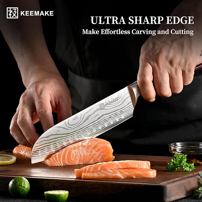 KEEMAKE Knife Set 5 Pieces, Professional Kitchen Knife Set, High Carbon Stainless Steel Chef Knife Set, Ultra Sharp Blade Knives Set for Kitchen with Ergonomic Pakkawood Handle & Gift Box