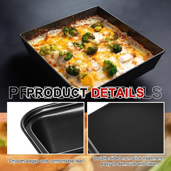 RimCereal 3 Pcs Detroit Style Pizza Pan 10 x 10 x 1.8 Inch Non Stick Rectangle Deep Pizza Pans Pre Seasoned Carbon Steel Sicilian Style Pan Dish Bakeware Kitchenware