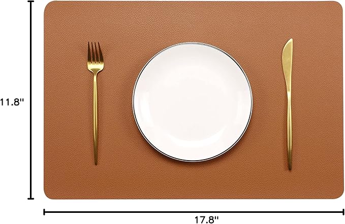 Wipeable Placemats Leather Table Mats Waterproof Heat-Resistant Easy to Clean for Dining Table Set Kitchen Table (6, Brown)