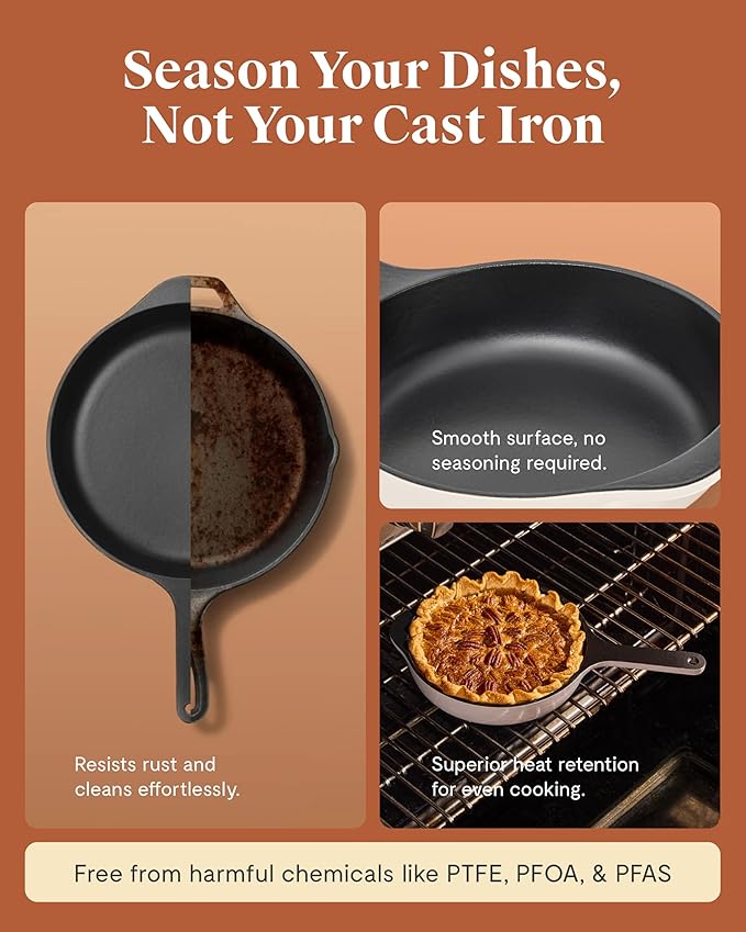 Caraway Cast Iron Skillet - 8??Enameled Cast Iron Pan With 3 Layer Enamel Coating - No Seasoning Required - Compatible With All Stovetops - Free From Forever Chemicals - Charcoal